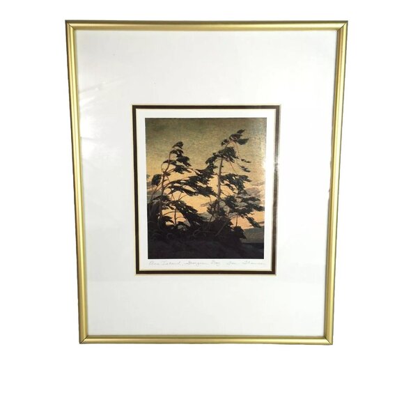Tom Thompson Pine Island Georgian Bay framed art print 13"x10.5" Gold  Frame - Picture 1 of 8